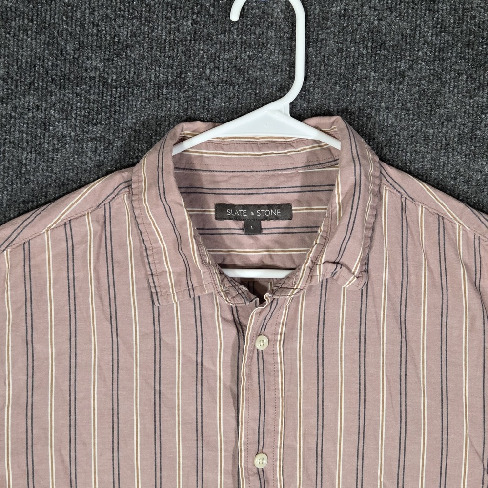 Slate & Stone Mens Large Pink Striped Short Sleeve Button Up Shirt Casual Cotton